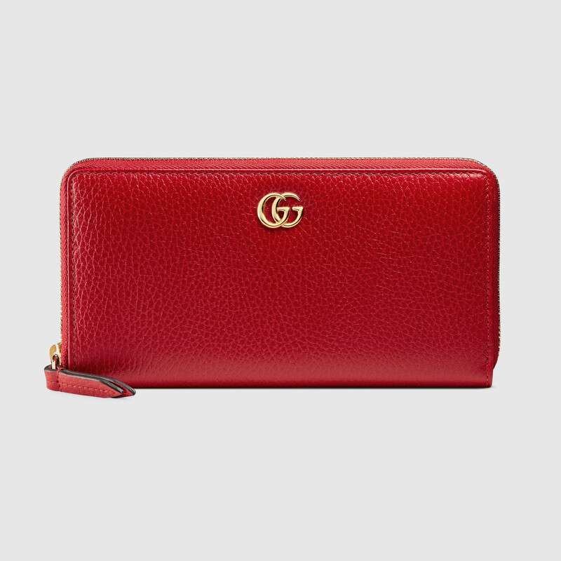 Gucci Leather Zip Around Wallet 456117 Red